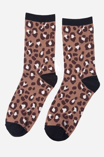 Chaussettes en bambou à imprimé léopard pour femmes beiges 2