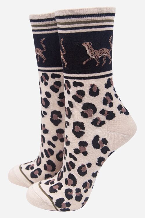 Cream Womens Cheetah Print Bamboo Socks