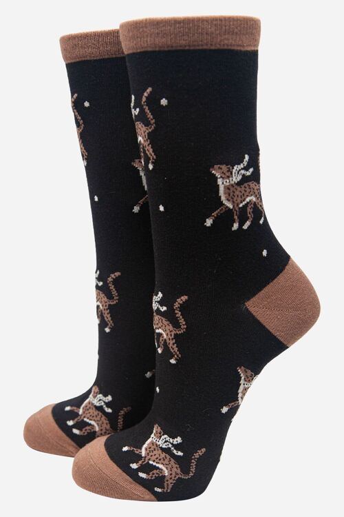 Black Women's Cheetah and Spot Print Bamboo Socks