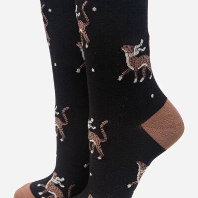 Schwarze Damen-Socken aus Bambus mit Geparden- und Punktemuster