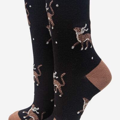 Chaussettes noires en bambou à imprimé guépard et pois pour femmes