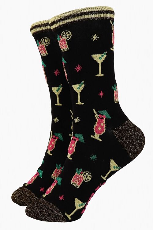 Black Women's Cocktail Party Print Bamboo Socks