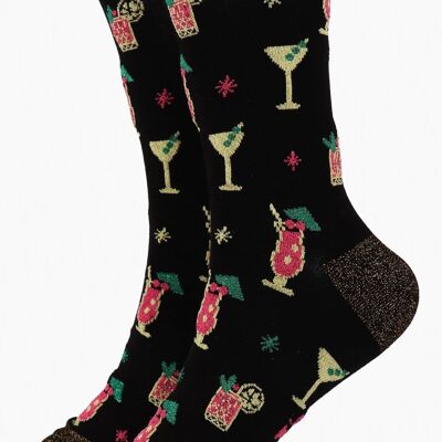 Black Women's Cocktail Party Print Bamboo Socks