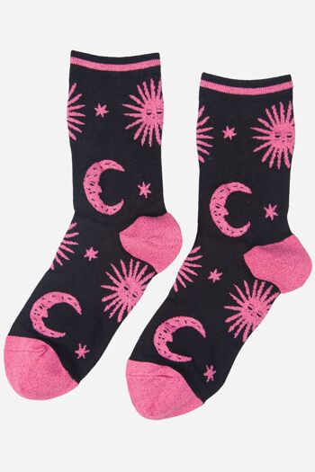 Chaussettes femme fuchsia en bambou à imprimé céleste pailleté 2