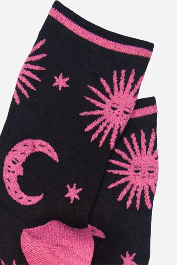 Chaussettes femme fuchsia en bambou à imprimé céleste pailleté 3