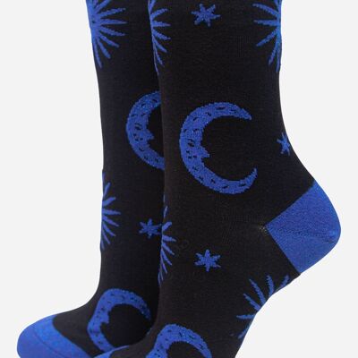 Blaue Damen-Socken aus Bambus mit glitzerndem Himmelsmuster