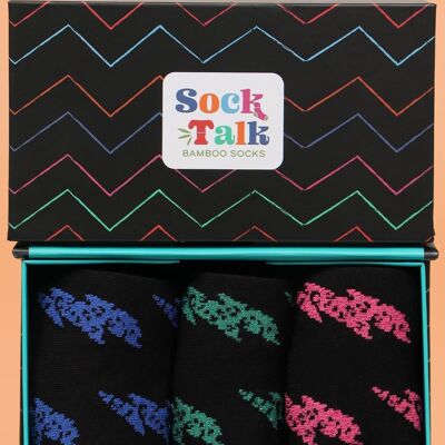 Women's Bamboo Black Glitter Socks Lightning Print Thunder Bolt Gift Set Box