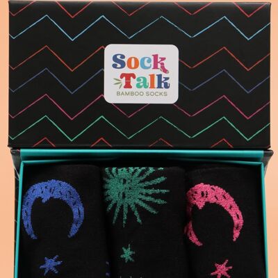Women's Bamboo Glitter Socks Celestial Novelty Ankle Socks Star Moon Gift Set Box