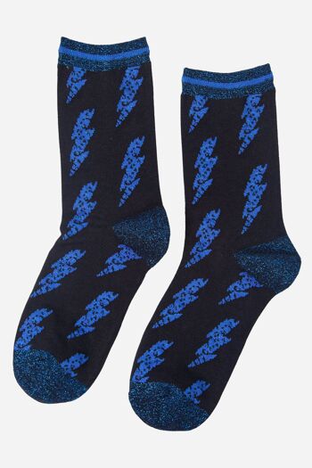 Chaussettes en bambou à imprimé éclair scintillant pour femmes bleu royal 2