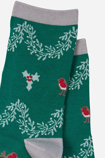 Guirlande festive et chaussettes en bambou Robin pour femmes vertes 3