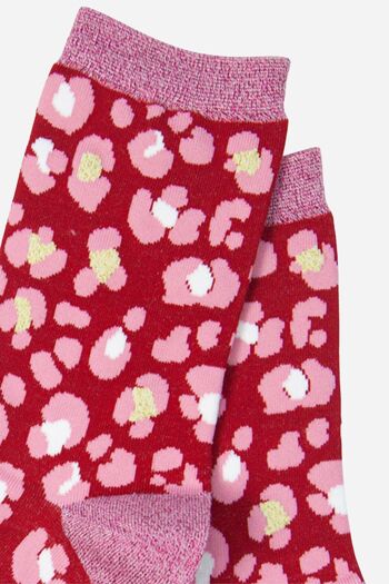 Chaussettes en bambou à imprimé animal pour femme rose rouge avec paillettes 3