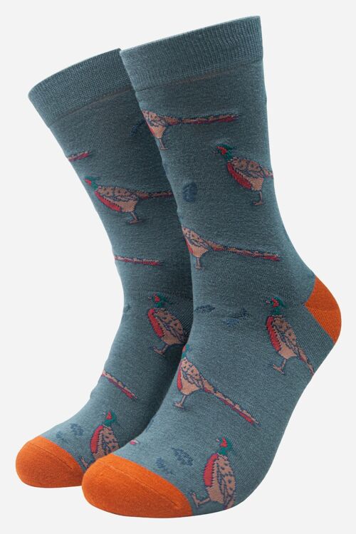 Teal Men's Pheasant Print Bamboo Socks