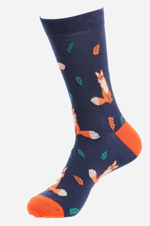 Navy Blue Men's Fox Print Bamboo Socks