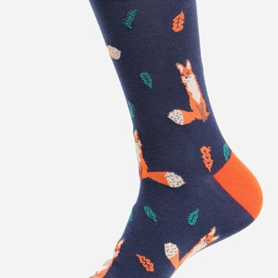 Calcetines de bambú con estampado de zorros para hombre azul marino