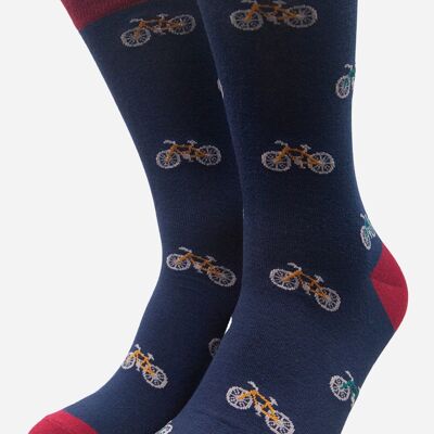 Marineblaue Herrensocken mit Mountainbike-Aufdruck