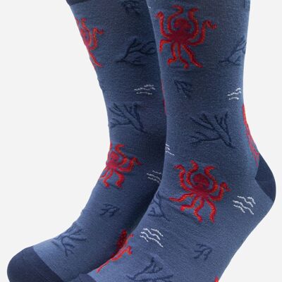 Calcetines de bambú con estampado de calamares y pulpos azules para hombre