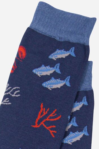 Chaussettes en bambou imprimé homard et poisson bleu marine pour hommes 3