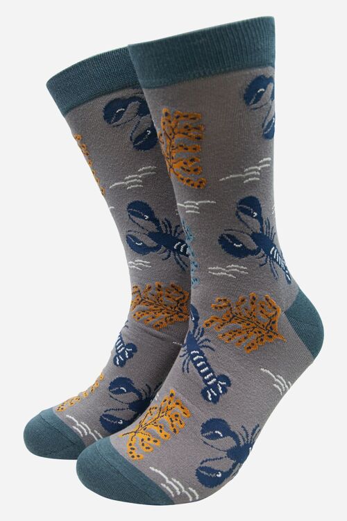 Grey Men's Lobster and Seaweed Print Bamboo Socks