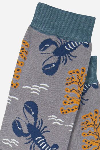 Chaussettes en bambou à imprimé homard et algues pour hommes gris 3