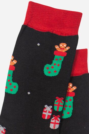 Chaussettes en bambou imprimé bas de Noël noir rouge pour hommes 3