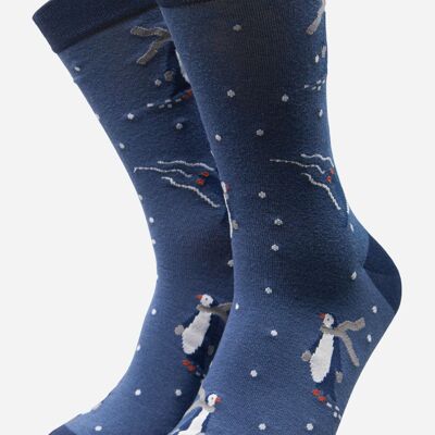 Blaue Herren-Socken aus Bambus mit Eislauf-Pinguin-Aufdruck