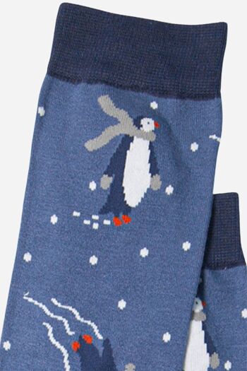 Chaussettes bleues en bambou à imprimé pingouin pour hommes 3