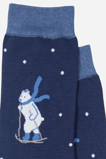 Chaussettes en bambou imprimé ours polaire de ski bleu marine pour hommes 3