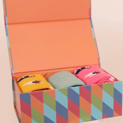 Damen-Bambus-Hundesocken, Beagle-Söckchen, Blumen-Geschenkbox-Set