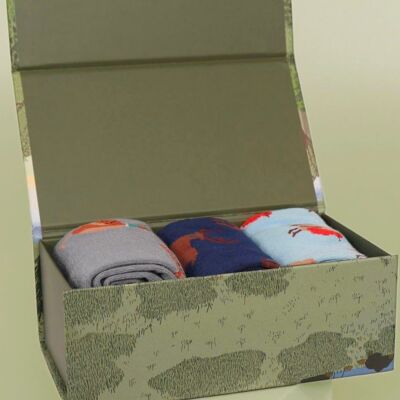 Mens Bamboo Socks Stag Pheasant Woodland Animal Novelty Socks Gift Box Set