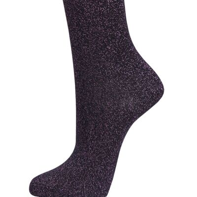 Calcetines negros con purpurina para mujer Calcetines tobilleros brillantes rosas Shimmer