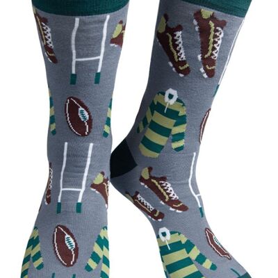 Mens Bamboo Rugby Socks Novelty Sports Dress Socks Grey