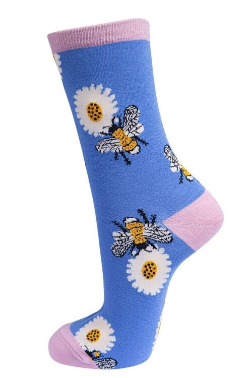 Womens Bamboo Bee Socks Sunflower Bumblebee Ankle Socks Purple