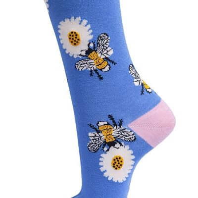Womens Bamboo Bee Socks Sunflower Bumblebee Ankle Socks Purple