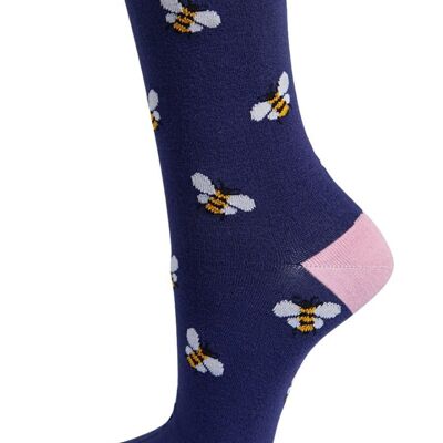 Womens Bamboo Bee Socks Bumblebees Ankle Socks Navy Blue