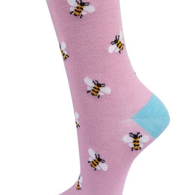 Chaussettes en bambou pour femmes Socquettes roses bourdons