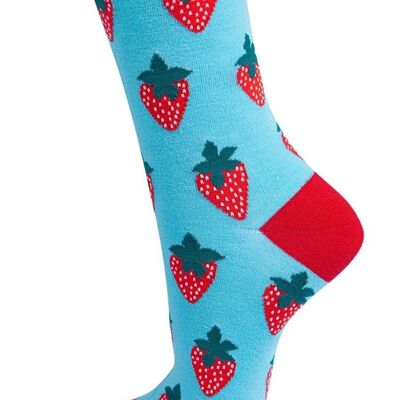 Womens Bamboo Strawberry Ankle Socks Novelty Fruit Socks Blue