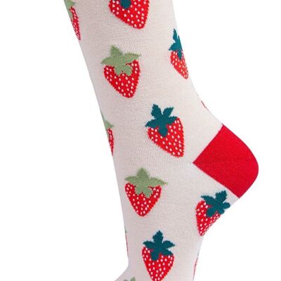 Womens Bamboo Strawberry Ankle Socks Novelty Fruit Socks Cream Red