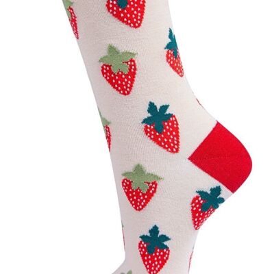 Chaussettes de cheville en bambou pour femmes, chaussettes de fruits fantaisie, rouge crème