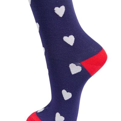 Womens Bamboo Socks Red Love Hearts Novelty Ankle Socks Navy Blue