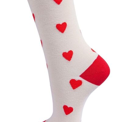 Womens Bamboo Socks Red Love Hearts Novelty Ankle Socks Cream