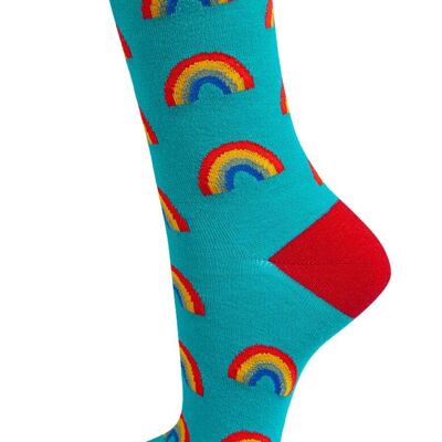 Chaussettes en bambou arc-en-ciel pour femmes, chaussettes fantaisie, rouge turquoise