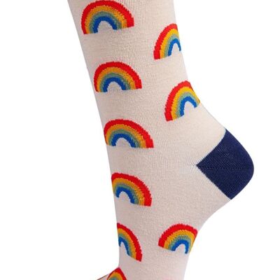 Womens Rainbow Bamboo Socks Ankle Socks Cream Navy Blue