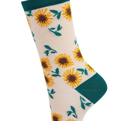Womens Bamboo Socks Sunflower Floral Print Ankle Socks Green