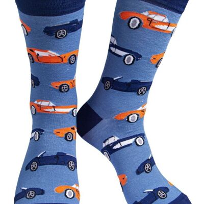 Mens Bamboo Socks Classic Sports Cars Dress Socks Blue