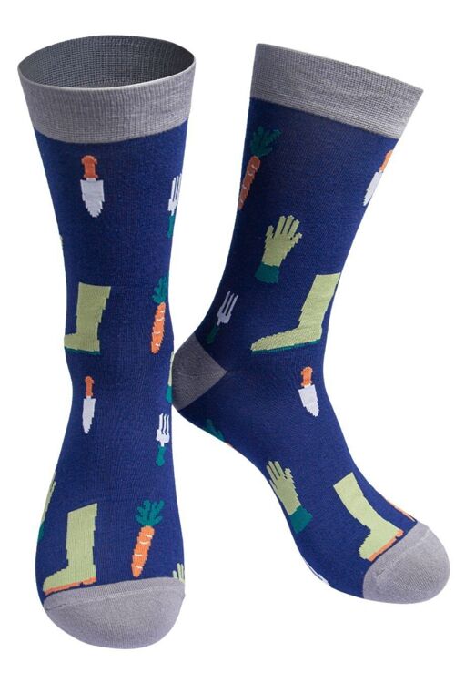 Mens Bamboo Socks Gardening Novelty Socks Tools Navy Blue