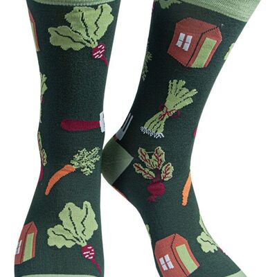 Chaussettes en bambou pour hommes, abri de jardin, chaussettes fantaisie de jardinage, vert