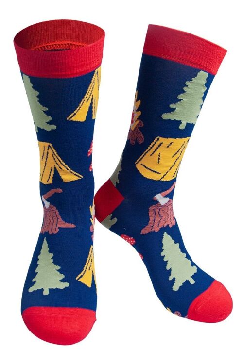 Mens Bamboo Socks Camping Novelty Socks Hiking Walking Navy Blue