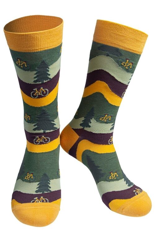 Mens Bamboo Socks Camping Novelty Socks Hiking Walking Mustard