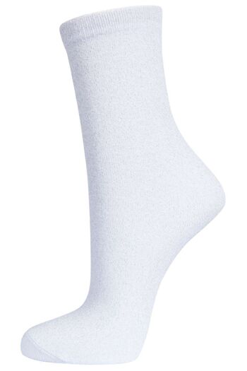 Chaussettes À Paillettes Femme Socquettes Scintillantes Argentées Shimmer White