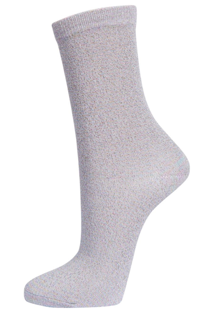 Regenbogen-Glitzer-Socken für Damen, schimmernde Glitzer-Söckchen, Grau